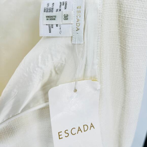 Vintage 90s Escada Ivory Elegant Cream Beaded Linen Cotton Skirt Suit - Picture 8 of 10